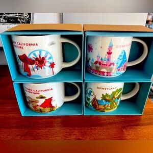 Starbucks set of 4 Disneyland/California Adventure You are Here mugs